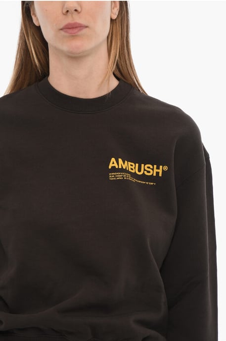 Sweatshirt met ronde hals van geborsteld katoen en bedrukt logo in bruin - Image 3