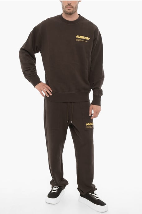 Fleece katoenen WORKSHOP sweatshirt met ronde hals in bruin - Image 4