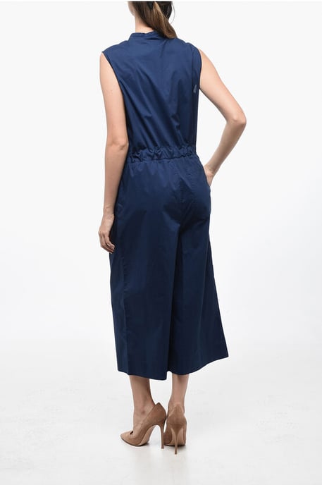 Popelin katoenen jumpsuit met riem in blauw - Image 2