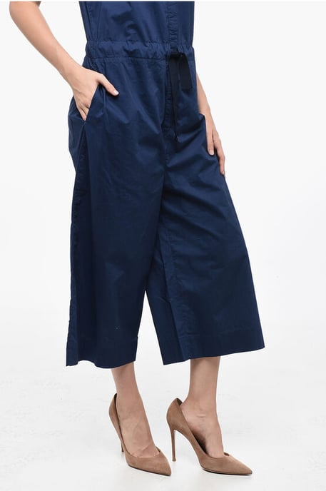 Popelin katoenen jumpsuit met riem in blauw - Image 4
