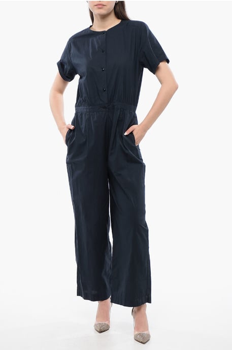Jumpsuit met korte mouwen en knopen in middernachtblauw - Image 1