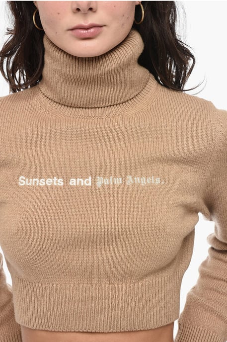 Geborduurde cropped SUNSET coltrui in beige - Image 3