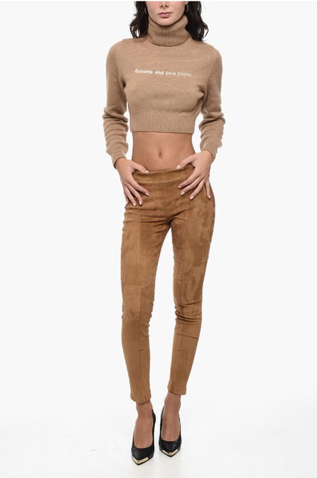 Geborduurde cropped SUNSET coltrui in beige - Image 4