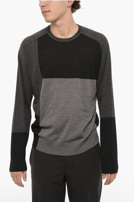 Tweekleurige wollen trui in Nero, Grigio - Image 1