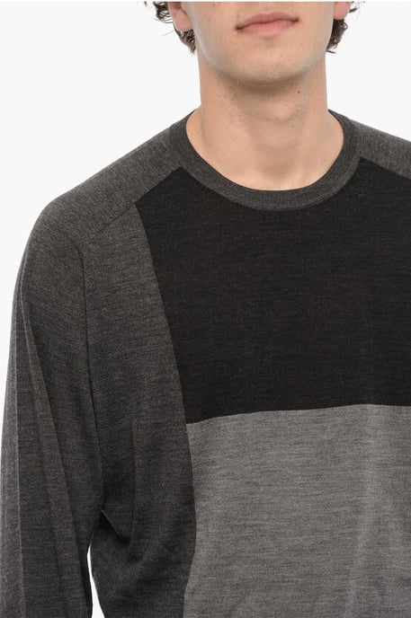 Tweekleurige wollen trui in Nero, Grigio - Image 3