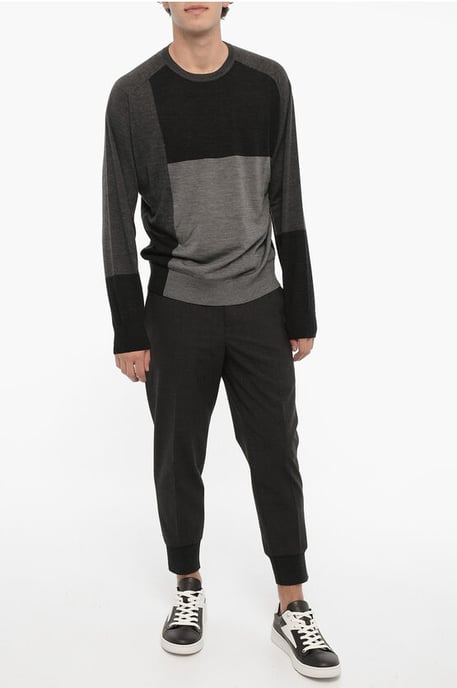 Tweekleurige wollen trui in Nero, Grigio - Image 4