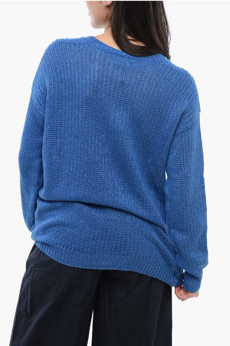 Linnen trui met ronde hals in blauw - Image 2