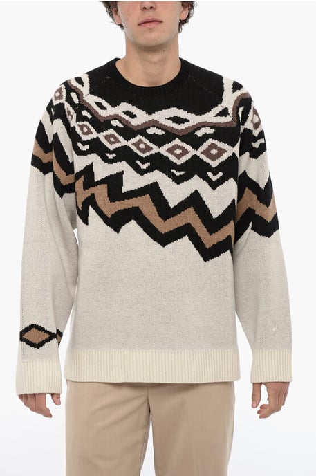 Wollen Boxy Fit trui met ronde hals in beige, Nero - Image 1