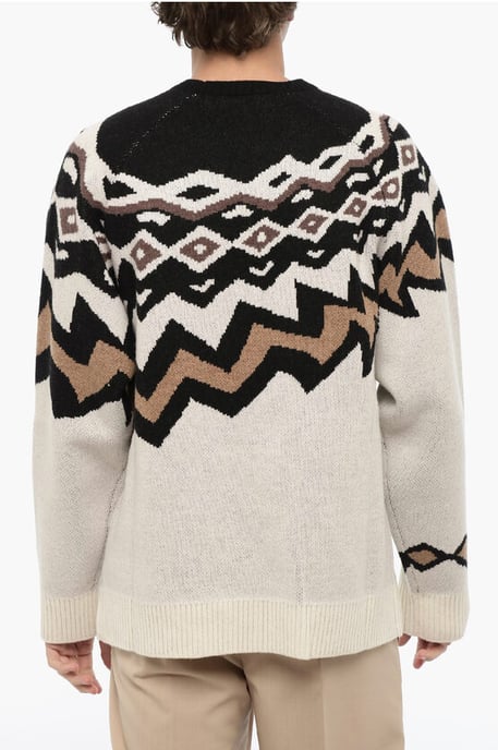 Wollen Boxy Fit trui met ronde hals in beige, Nero - Image 2