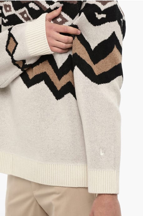 Wollen Boxy Fit trui met ronde hals in beige, Nero - Image 3