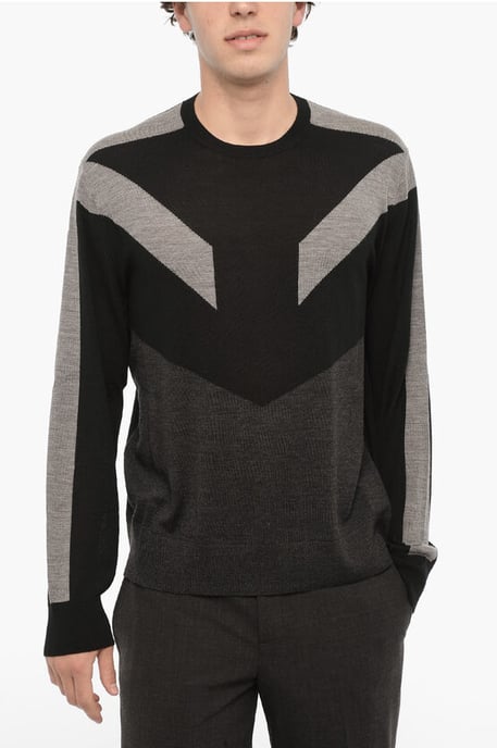 Tweekleurige wollen MODERNIST-trui in Nero, Grigio - Image 1
