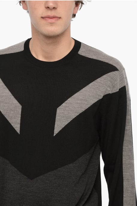 Tweekleurige wollen MODERNIST-trui in Nero, Grigio - Image 3