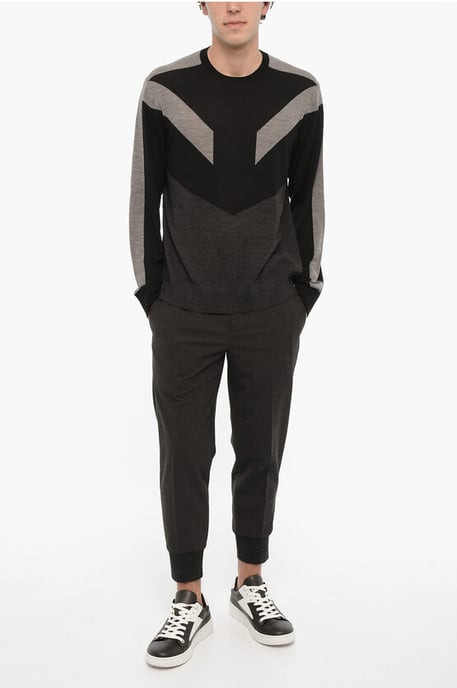 Tweekleurige wollen MODERNIST-trui in Nero, Grigio - Image 4