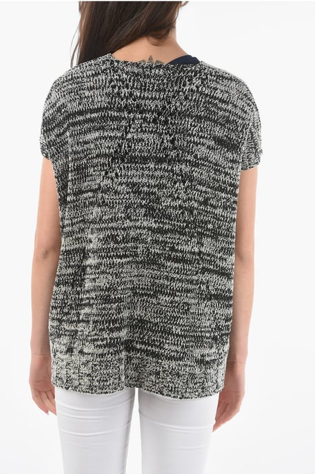 Tweekleurige maxi-trui met ronde hals in zwart - Image 2