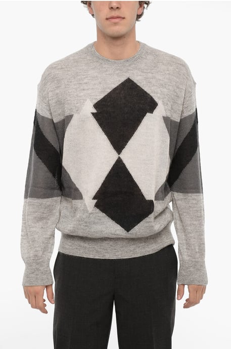 Argyle-motief trui met ronde hals in grijs, wit en zwart - Image 1