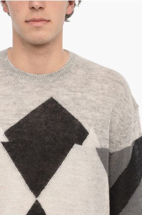 Argyle-motief trui met ronde hals in grijs, wit en zwart - Image 3