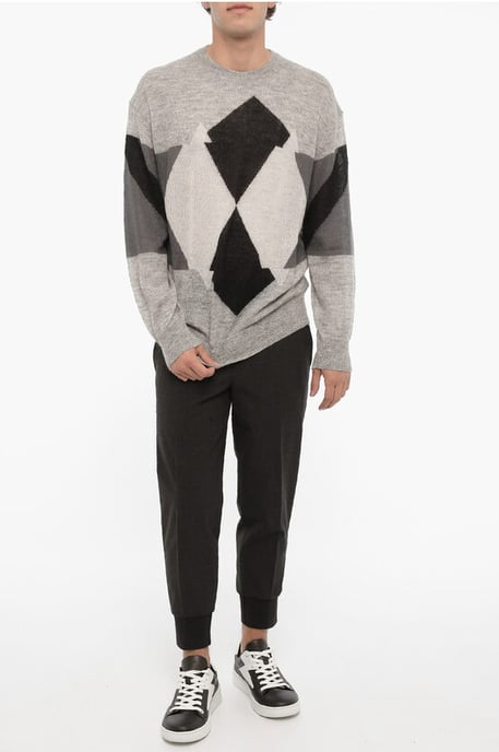 Argyle-motief trui met ronde hals in grijs, wit en zwart - Image 4