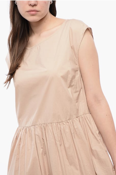 Popeline katoenen mouwloze jurk in beige - Image 3