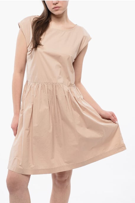 Popeline katoenen mouwloze jurk in beige - Image 4