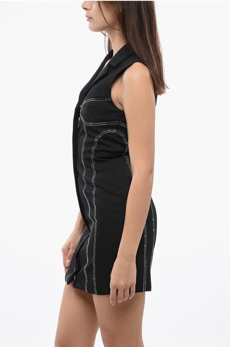 Mouwloze blazerjurk met strass-steentjes in zwart - Image 3