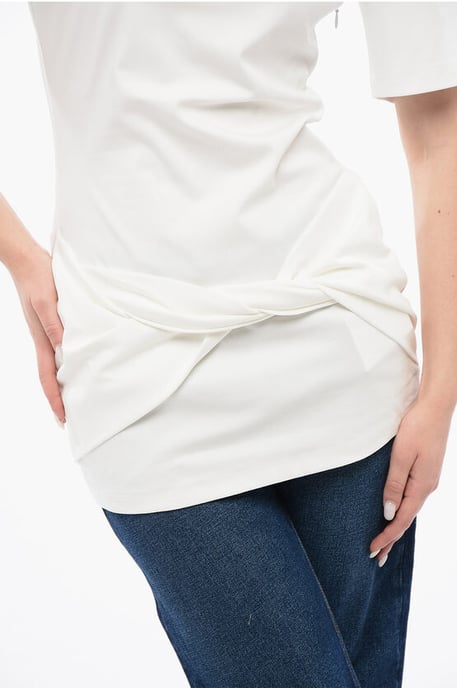 Effen katoenen T-shirt met ronde hals in wit - Image 3