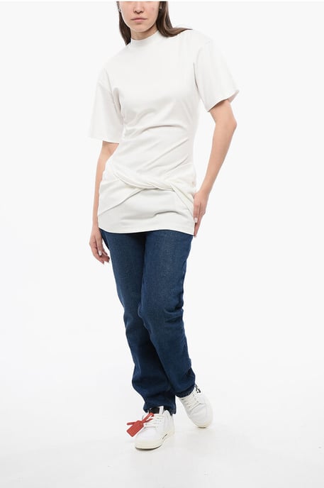 Effen katoenen T-shirt met ronde hals in wit - Image 4