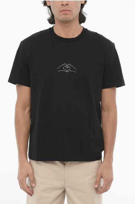 Katoenen T-shirt met ronde hals en print in zwart - Image 1