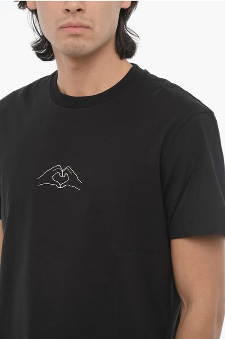 Katoenen T-shirt met ronde hals en print in zwart - Image 3