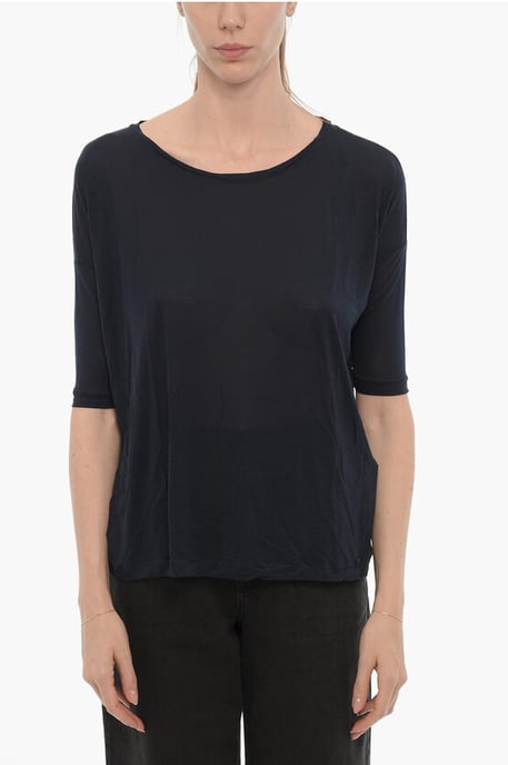 Effen oversized T-shirt met ronde hals in blauw - Image 1