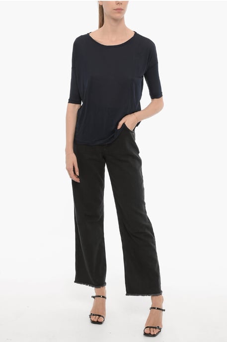 Effen oversized T-shirt met ronde hals in blauw - Image 4
