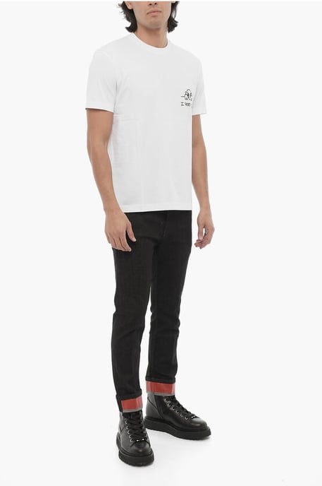 Katoenen slim fit I SEE YOU T-shirt met ronde hals in het wit - Image 4