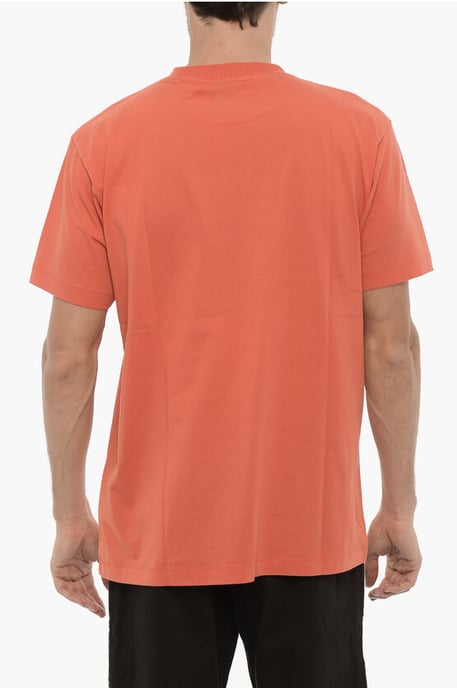 Effen T-shirt met ronde hals en kruisborduursel in oranje - Image 2