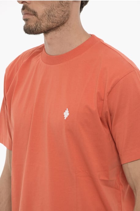 Effen T-shirt met ronde hals en kruisborduursel in oranje - Image 3