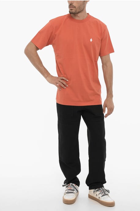 Effen T-shirt met ronde hals en kruisborduursel in oranje - Image 4