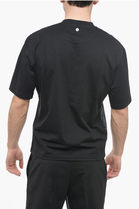 Slim Fit Mesh T-shirt met ronde hals en piercing in zwart - Image 2