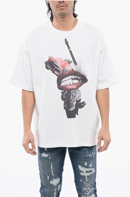 Oversized T-shirt met strass-print in wit - Image 1