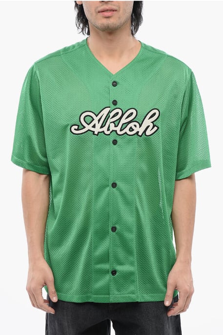 Geborduurd honkbal mesh T-shirt in groen - Image 1