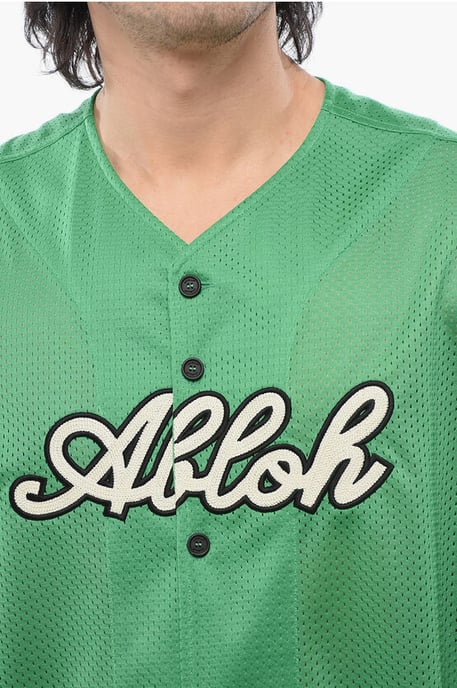 Geborduurd honkbal mesh T-shirt in groen - Image 3