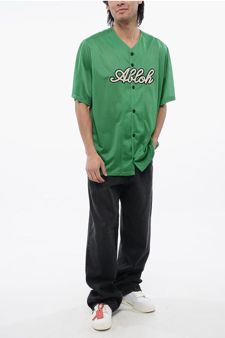 Geborduurd honkbal mesh T-shirt in groen - Image 4