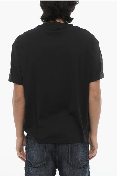 Effen kleur Easy Fit T-shirt met ronde hals en overhemdmouwen in zwart - Image 2