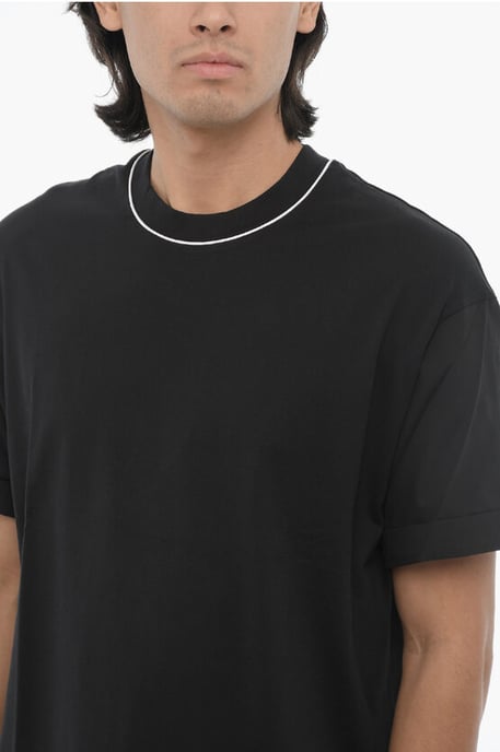 Effen kleur Easy Fit T-shirt met ronde hals en overhemdmouwen in zwart - Image 3