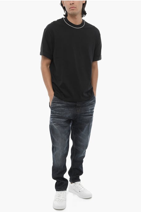 Effen kleur Easy Fit T-shirt met ronde hals en overhemdmouwen in zwart - Image 4