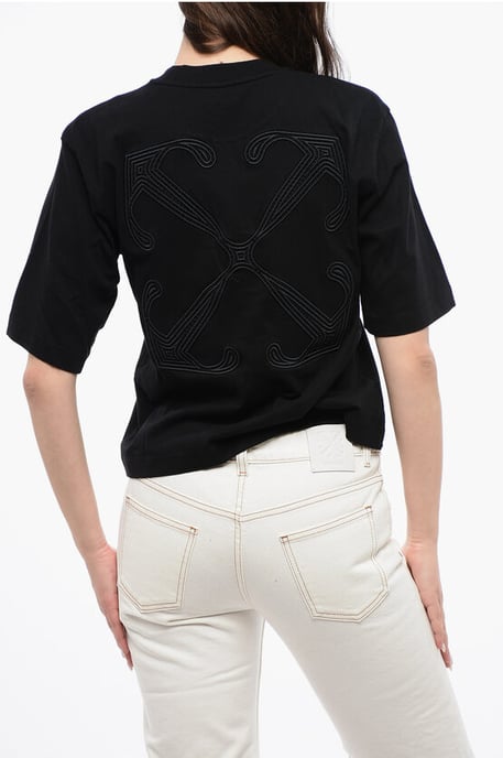 Cropped T-shirt met ronde hals en maxi-borduursel op de achterkant in zwart - Image 2