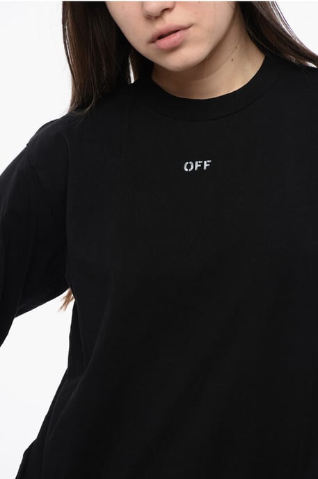 Cropped T-shirt met ronde hals en maxi-borduursel op de achterkant in zwart - Image 3