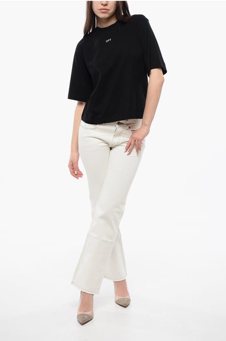 Cropped T-shirt met ronde hals en maxi-borduursel op de achterkant in zwart - Image 4