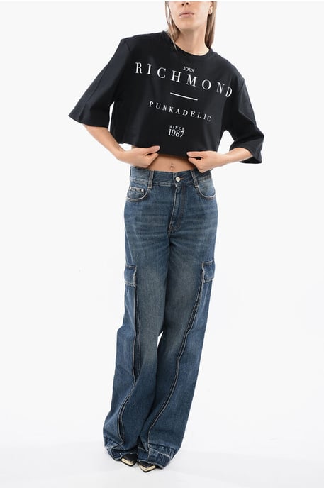 Cropped GENYA T-shirt met oversized pasvorm in zwart - Image 4
