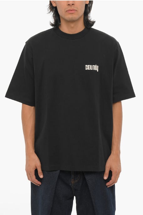 Bedrukt DISCO GOD T-shirt met ronde hals in zwart - Image 1