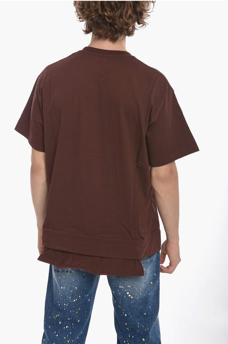 T-shirt met ronde hals en taillezak van katoen in bruin - Image 2