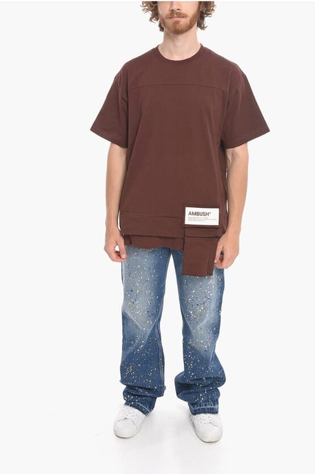 T-shirt met ronde hals en taillezak van katoen in bruin - Image 4
