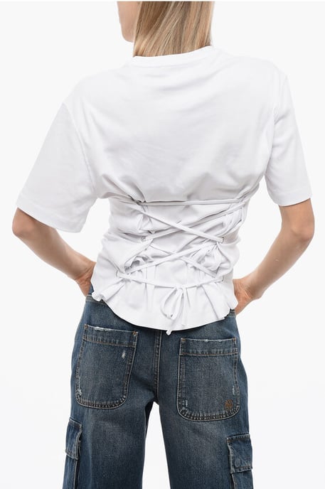 TOMIOK Over T-shirt met veterdetail aan de achterkant in wit - Image 2